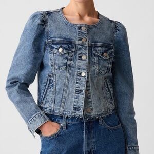GAP Collarless Cropped Icon Denim Jacket, Size XL TALL